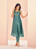 Stunning and Pristine Aqua  Organza Hand Worked Kurta Set - women's fashion mart