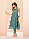 Stunning and Pristine Aqua  Organza Hand Worked Kurta Set - women's fashion mart