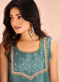Stunning and Pristine Aqua  Organza Hand Worked Kurta Set - women's fashion mart