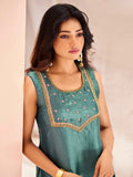 Stunning and Pristine Aqua  Organza Hand Worked Kurta Set - women's fashion mart