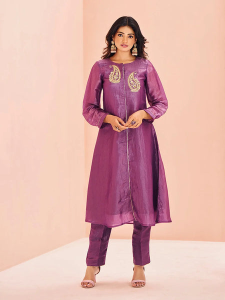 Breathtaking Purple Hand Worked Organza Kurta Set - women's fashion mart