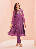 Breathtaking Purple Hand Worked Organza Kurta Set - women's fashion mart