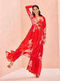 Charming and Ravishing Red Chinon Floral Printed Palazzo Set - women's fashion mart