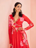Charming and Ravishing Red Chinon Floral Printed Palazzo Set - women's fashion mart