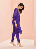 Pleasing and Precious Purple Hand Worker Organza Kurta Set - women's fashion mart