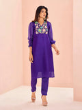 Pleasing and Precious Purple Hand Worker Organza Kurta Set - women's fashion mart