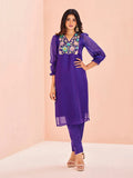Pleasing and Precious Purple Hand Worker Organza Kurta Set - women's fashion mart