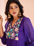 Pleasing and Precious Purple Hand Worker Organza Kurta Set - women's fashion mart