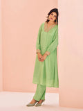 Exquisite Pista Green Chinon Hand Worked Kurta Set - women's fashion mart