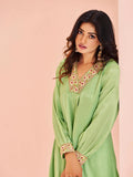 Exquisite Pista Green Chinon Hand Worked Kurta Set - women's fashion mart