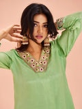 Exquisite Pista Green Chinon Hand Worked Kurta Set - women's fashion mart