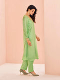 Exquisite Pista Green Chinon Hand Worked Kurta Set - women's fashion mart