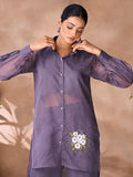 Luxurious Greyish Purple Hand Worked Organza Co-Ord Set - women's fashion mart