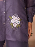 Luxurious Greyish Purple Hand Worked Organza Co-Ord Set - women's fashion mart