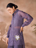 Luxurious Greyish Purple Hand Worked Organza Co-Ord Set - women's fashion mart