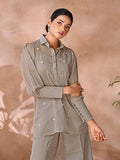 Dazzling Dusty Grey Hand Worked Organza Co-Ord Set - women's fashion mart