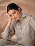 Dazzling Dusty Grey Hand Worked Organza Co-Ord Set - women's fashion mart