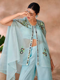 Enchanting Aqua Blue Organza Hand Worked Co-Ord Set - women's fashion mart