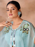 Enchanting Aqua Blue Organza Hand Worked Co-Ord Set - women's fashion mart