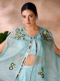 Enchanting Aqua Blue Organza Hand Worked Co-Ord Set - women's fashion mart