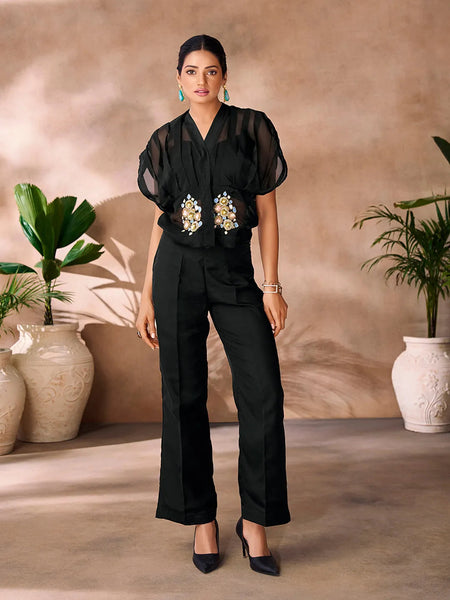 Classic and Iconic Black Organza Hand Worked Co-Ord Set - women's fashion mart