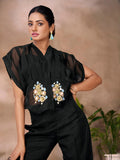 Classic and Iconic Black Organza Hand Worked Co-Ord Set - women's fashion mart