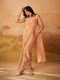 Breathtaking Beige Organza Hand Worked Ready To Wear Saree - women's fashion mart