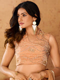 Breathtaking Beige Organza Hand Worked Ready To Wear Saree - women's fashion mart