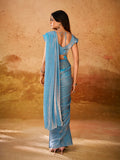 Heavenly Sky Blue Hand Worked Organza Ready To Wear Saree - women's fashion mart