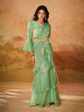 Elegant Pristine Pista Green Organza Ready To Wear Saree - women's fashion mart