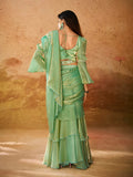 Green Organza Handworked Designer Ready To Wear Saree - women's fashion mart