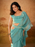 Outstanding Turquoise Sequined Organza Ready To Wear Saree - women's fashion mart