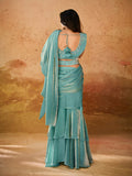 Outstanding Turquoise Sequined Organza Ready To Wear Saree - women's fashion mart