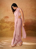Stunning Rose Pink Hand Worked Organza Ready To Wear Saree - women's fashion mart