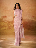 Stunning Rose Pink Hand Worked Organza Ready To Wear Saree - women's fashion mart