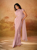 Stunning Rose Pink Hand Worked Organza Ready To Wear Saree - women's fashion mart