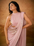 Stunning Rose Pink Hand Worked Organza Ready To Wear Saree - women's fashion mart