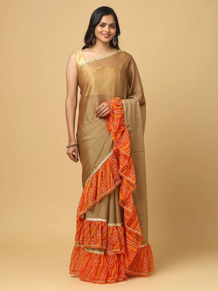Soft Chiffon Bandhej Print Ruffle Party Wear Saree