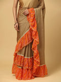 Soft Chiffon Bandhej Print Ruffle Party Wear Saree