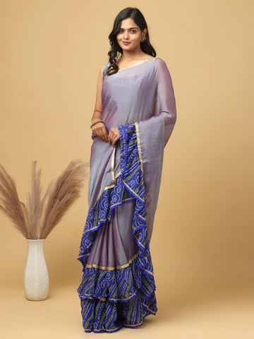 Soft Chiffon Bandhej Print Ruffle Party Wear Saree
