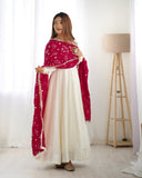 Heavy Pure Silk White Anarkali Suit - women's fashion mart