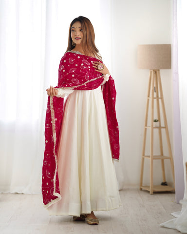 Heavy Pure Silk White Anarkali Suit - women's fashion mart