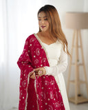 Heavy Pure Silk White Anarkali Suit - women's fashion mart