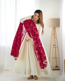 Heavy Pure Silk White Anarkali Suit  women's fashion mart