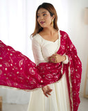 Heavy Pure Silk White Anarkali Suit - women's fashion mart