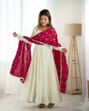 Heavy Pure Silk White Anarkali Suit - women's fashion mart