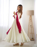 Heavy Pure Silk White Anarkali Suit - women's fashion mart