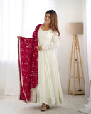 Heavy Pure Silk White Anarkali Suit - women's fashion mart
