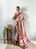 Zari Weaving Banarasi Soft Silk Ready to Wear Saree -Ready to Wear Saree peach maroon women's fashion mart
