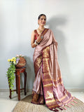 Zari Weaving Banarasi Soft Silk Ready to Wear Saree -Ready to Wear Saree peach maroon women's fashion mart